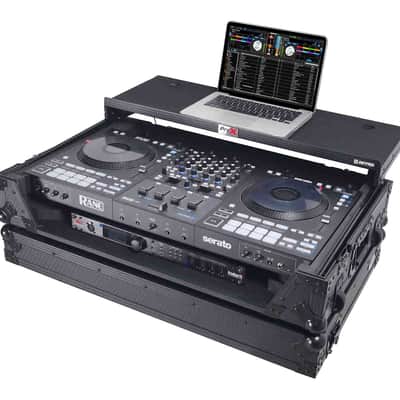 ProX XS-RANEFOUR WLTBL LED ATA Flight Style Road Case for RANE Four DJ Controller with 1U Rack Space and Wheels - Black Finish image 1