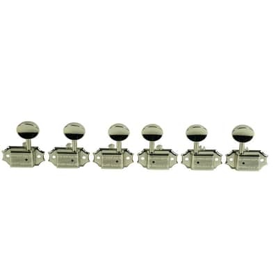 Kluson 3 Per Side Deluxe Series Tuning Machines - Double Line - SafeTi Post - Nickel With Metal Oval Buttons