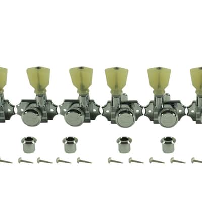 Kluson Revolution Tuners 3x3 No Collar Locking Pearloid button Chrome KRGLNC-3-CP
