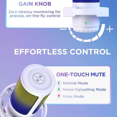Gaming Usb Microphone, Noise Cancellation Condenser Mic With Mute, Gain, Rgb Indicator, Boom Arm Stand For Streaming, Podcast, Twitch, Youtube, Discord, Pc, Computer, Ps4, Ps5, Mac, White image 6
