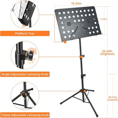 Portable Music Stand,Sheet Music Stand with Carrying Bag，30-56" Height Adjustable Music Stand for Sheet Music/Book/Laptops/Projectors image 2