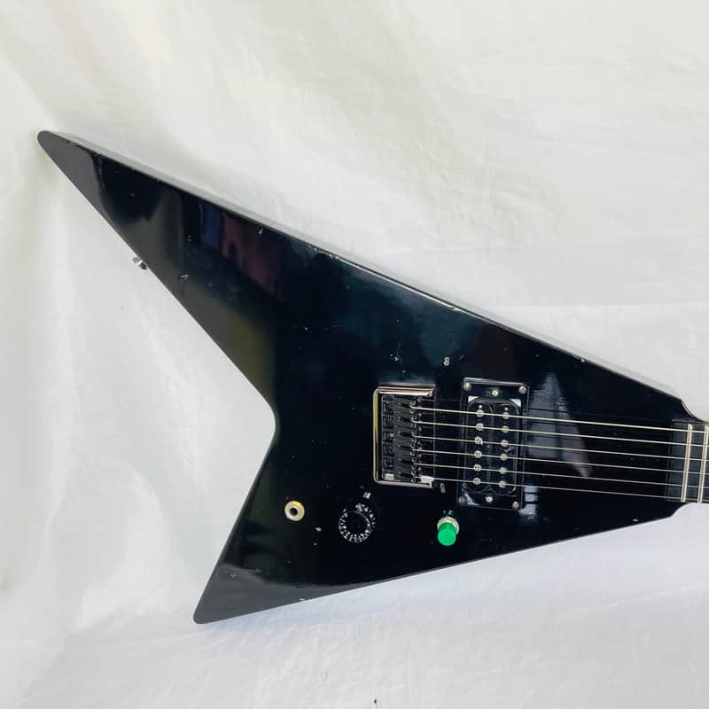 Vintage 1985 Larrivee Canada Voodoo Ofset V Neck Thru Body Black Electric Guitar image 1