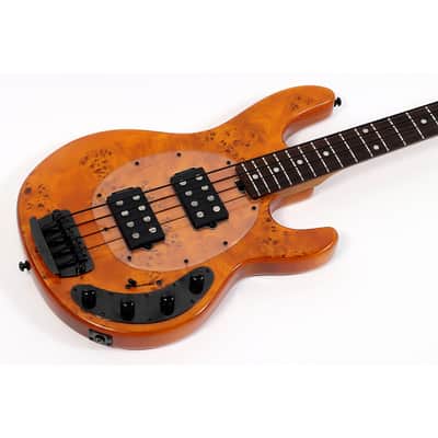 Sterling by Music Man StingRay RAY34 HH Poplar Burl Top Bass Guitar - Regular Amber image 3