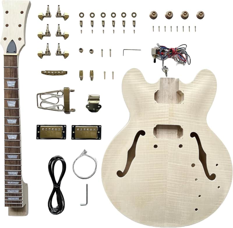 DIY Electric Guitar Kit,Semi-Hollow Body Electric Guitar,with Paulownia Wood Core and Maple Plywood,6 Strings,Build Your Own Guitar image 1