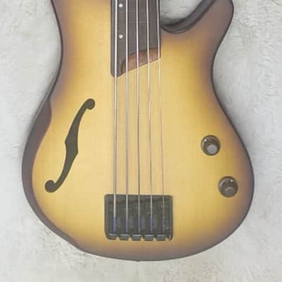 Ibanez SRH505F 5-String Fretless Hollowbody Bass, Flat Natural Browned Burst image 1