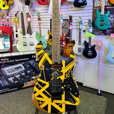 EVH Limited Edition Striped Series Frankenstein Frankie, Maple Fingerboard, Black with Yellow Stripes, Aged image 2