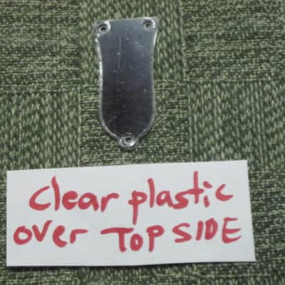 open package (near A+) unknown brand Epiphone 3 Hole Truss Rod Cover, blank (NO info), 2 ply (black front side / white bevelled edge, & white back side), bell shape + silver screws (TOP SIDE of cover has clear plastic over it), from 2020s image 2