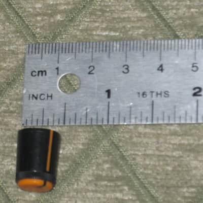 two used genuine Boss DF-2 KNOB, fits split shaft shaft (stem) mid 1980s/early 1990s - TOP: orange with black marker // SIDES: black // hard plastic (NO: pedal/other items) TOP side: some short scratches & few nicks / BLACK areas: few scratches image 23