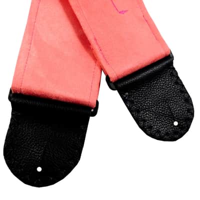 Embroidered Flamingos Guitar Strap on Coral Ultrasuede Artisan Handmade One of a Kind image 6
