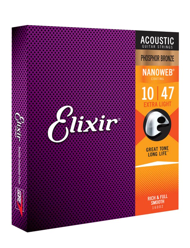 Elixir 16002 Extra Light 10-47 Nanoweb Smooth Feel Sparkling High-End Clarity Phosphor Bronze Acoustic Guitar Strings image 1