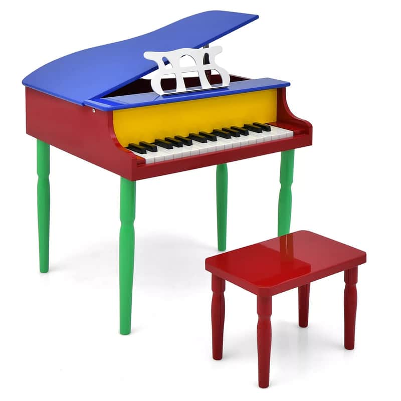 Classic 30-Key Baby Grand Piano Toy for Toddlers | Vibrant Wooden Piano with Bench | Perfect Birthday Gift for Children Ages 3-8 (MultiColor) image 1