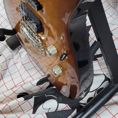 Zion 3 pickup guitar, 1980's/90's quilt top, birdseye neck, amberburst, HC image 4