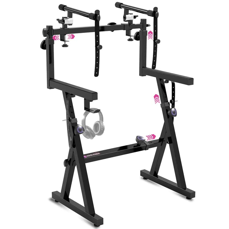 Liquid Stands Dual Piano Keyboard Stand with 2nd Tier - Adjustable Z-Style 2-Tier Heavy-Duty Stand for Synths and Electric Keyboards - Fits 54-88 Key Pianos image 1