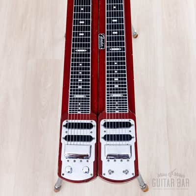 1955 Fender Stringmaster Dual 8 Console Lap Steel Double Neck Push Button, Red w/ Legs & Tweed Case image 2