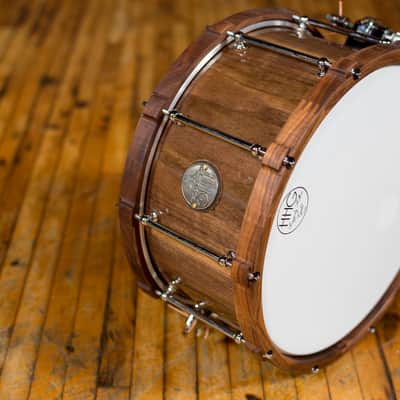 HHG Drums 14x7 Walnut Stave Snare With Wood Hoops, Semi Gloss Lacquer image 9