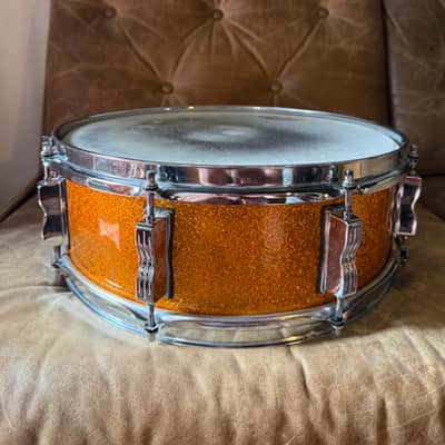 Vintage Ludwig Jazzfestival 14x5 Snare early 60ies (pre serial keystone badge) - Orange/Gold Sparkle image 3