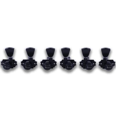 Kluson 3 Per Side Locking Revolution Series G-Mount Tuning Machines Black With Metal Keystone Button