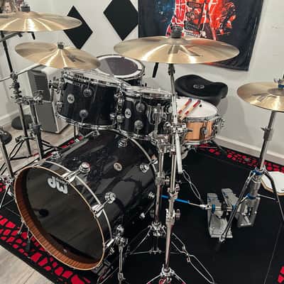 DW Collector's Series Maple/Mahogany Shells Full Kit w/ Hardware & Zildjian K Cymbals- Black Ice Finish w/ Copper Snare image 3