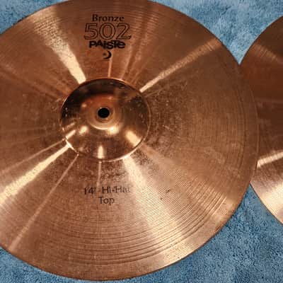 Paiste 502 Bronze 14" Hi Hat Cymbals Pair 962g 1198g No Cracks No Keyhole image 2