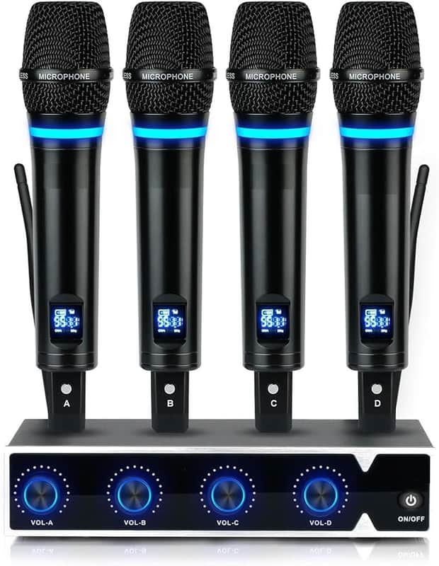 Pro Rechargeable Wireless Microphone System 4 Channel, UHF Metal Handheld Wireless Microphones Cordless Mics with VOL Control, 4x50 Adjustable Frequency for Karaoke Singing Church(G8) image 1