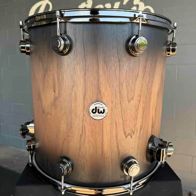 DW Collector's Pure Walnut 16x16 Floor Tom in Satin Candy Black Burst over Natural Satin with Black Nickel Hardware image 3
