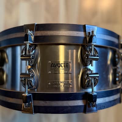 Ayotte-Keplinger 5.5x14 Stainless Steel Snare Drum with Wood Hoops image 1