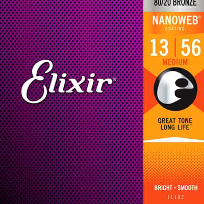 Elixir 11102 Nanoweb 80/20 Bronze Medium Acoustic Strings (13-56) image 1
