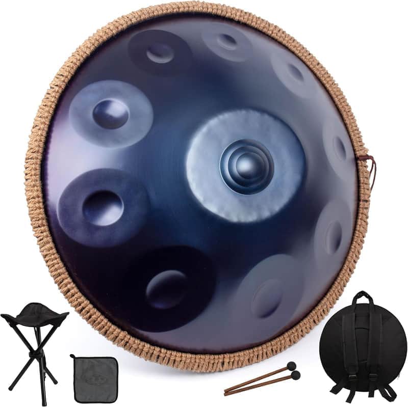 Hand pan Drum for Beginners, 19 Inch 10 Notes - 432HZ Hand Drum Set, Professional Hand Pan, Hand pan Instrument (Blue)