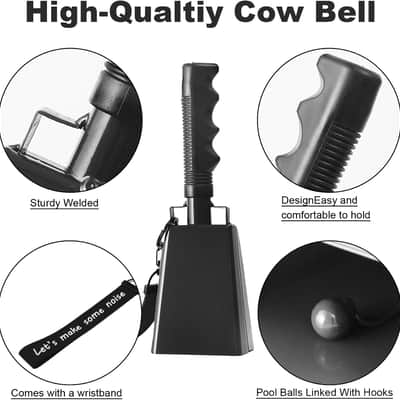 Cow Bells with Wrist Strap - Cowbell with Handle 2pcs, Cowbells for Sporting Events, for Football Games,Chimes, Percussion, Musical Instruments, Call Bell, Farm Ranch (black) image 3