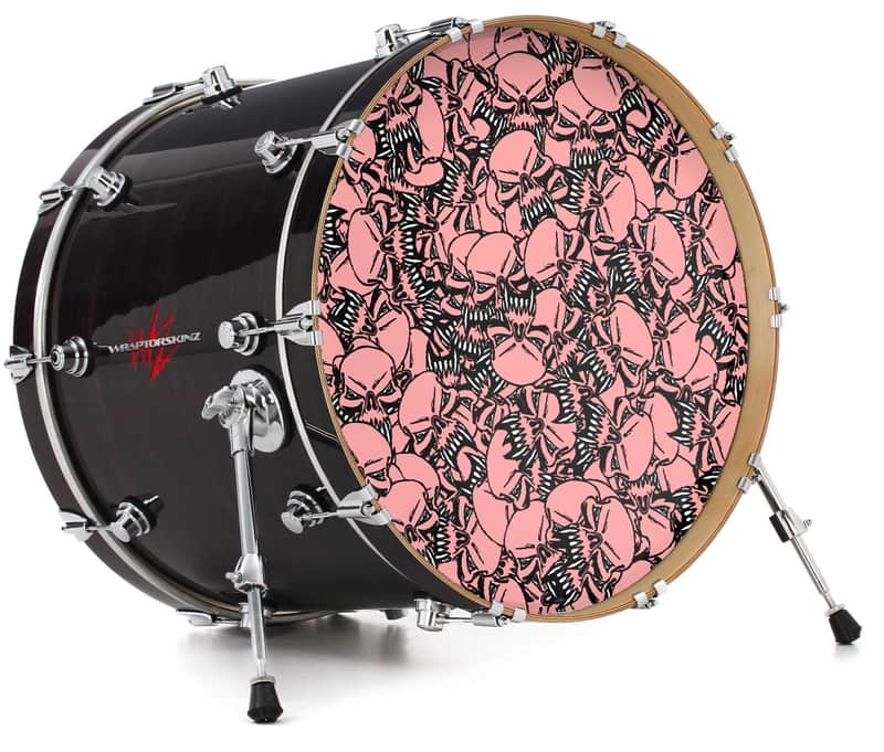 Decal Skin FITS 20" Bass Kick Drum Scattered Skulls Pink HEAD NOT INCLUDED image 1