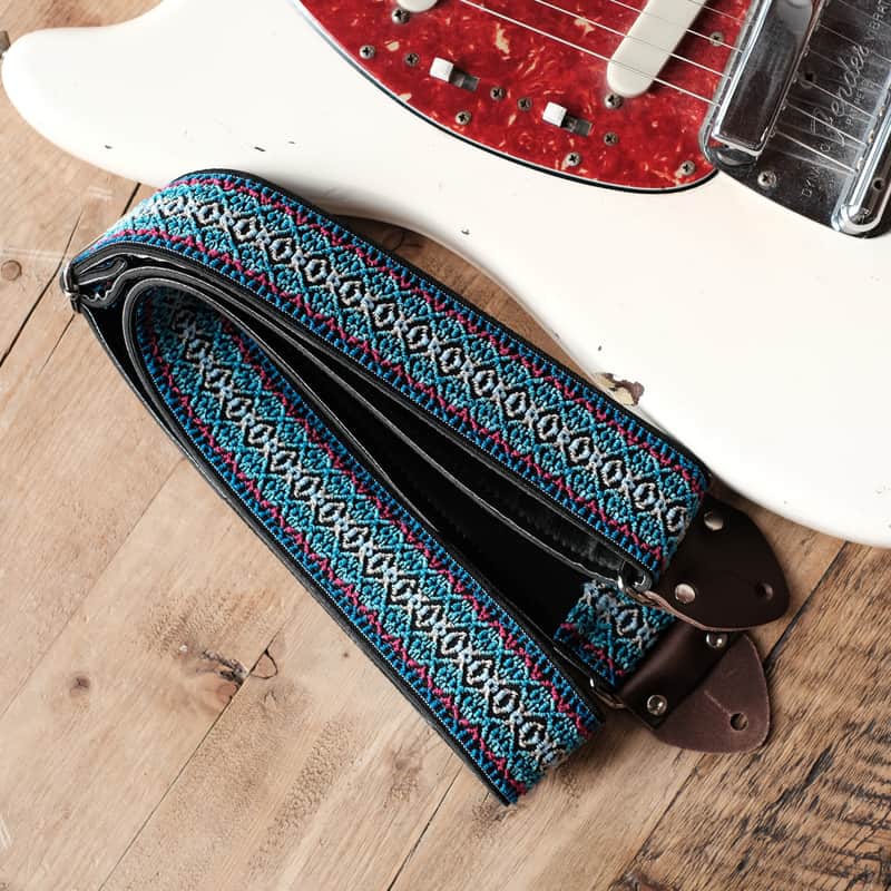 Vintage Blue 60s/70s Hippie Guitar Strap / Handmade in the UK / Case Candy image 1
