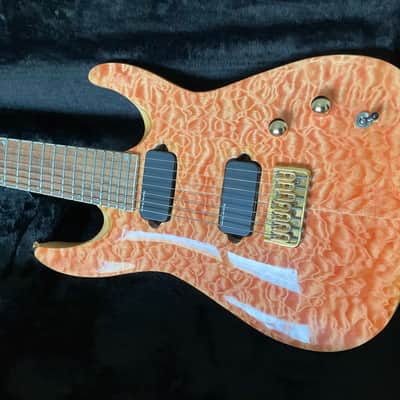 Refinished Jackson JS32-7 Dinky 7 String Guitar 3A Quilt Maple Coral Top image 3