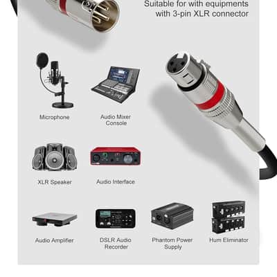 6 Pack 6FT XLR Cables, XLR Microphone Cable Oxygen-Free Copper (OFC) Noise Free XLR Cable 3-pin Male to Female Balanced Shielded for Speaker Audio Mixer, Metal SR Corlorful image 4