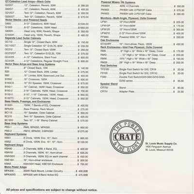 Crate Retail price List, July 1, 1986 with Yngwie Malmsteen cover image 2