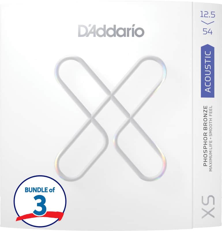 D'Addario XSAPB12554 XS Phosphor Bronze Coated Acoustic Guitar Strings (3 Pack) - .0125-.054 Light Plus image 1