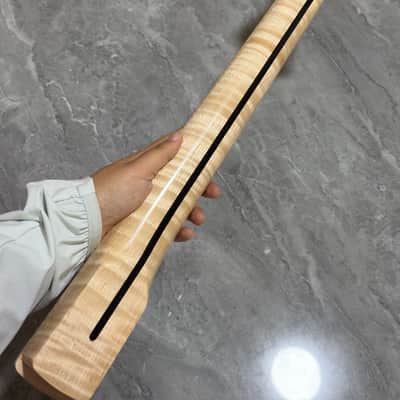 Stainless 22Frets gloss DIY Natural color Flame Maple Electric guitar Neck image 5