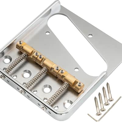 54mm(2-1/8 inch) Vintage Full Solid Aluminum Plate Guitar Telecaster Bridge with Compensated Brass 3-Saddle for Tele Style Electric Guitar Replacement, Chrome image 1
