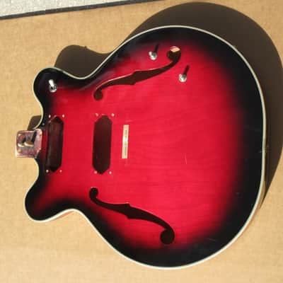 Vintage 1960s Univox Red Sunburst Semi Hollow 335 Guitar Body Japan Teisco Nice image 1