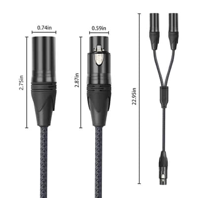 2Pack XLR Female to Dual XLR Male Y Splitter Cable, Female XLR to 2 Male XLR Y Cable,XLR Splitter 1 Female to 2 Male for Micphone Mixer Amplifier- 3.3Feet image 2