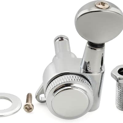 Left-Handed 6-in-line 18:1 Ratio Full Sealed Locking Machine Heads Tuners Tuning Pegs Keys with Button 45 Degree Screw for Electric Guitar, Chrome image 2