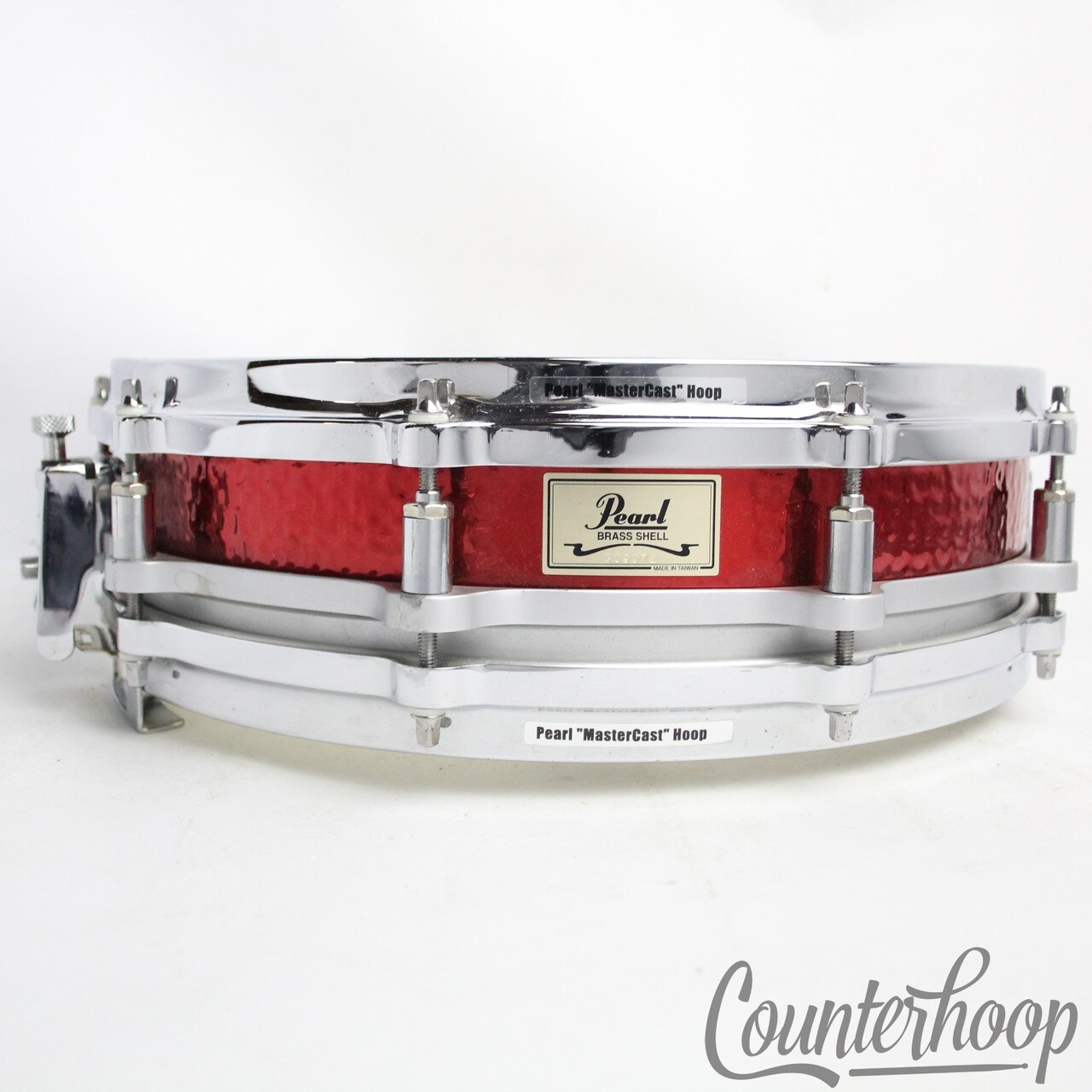 Pearl Red Brass 14x3.5"Hand Hammered Free Floating Piccolo Snare Drum 21st Anniv — main photograph