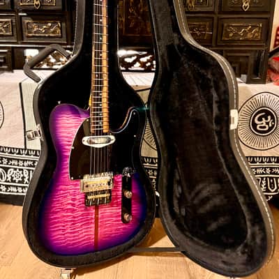 Custom Telecaster Mad Cat Partscaster – Quilted Purple Burst • Hipshot Locking Tuners • Lace Chrome Burner • Vintage Gold Foil w/hardshell case image 3
