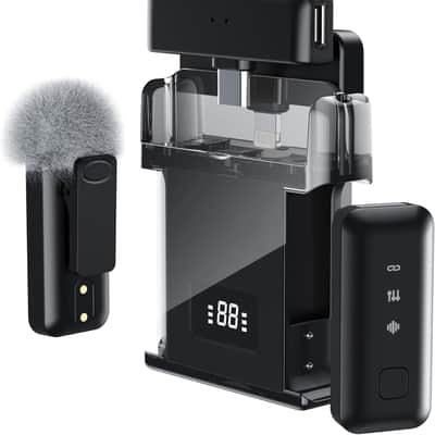 Wireless Lavalier Microphone for iPhone/Android/Laptop with Magnetic Wind Muff/Patch/Clip, Mini Mic with Noise Reduction, 35 H Battery Life via Charging Case, Lightning/USB-C/USB A Plug&Play image 1