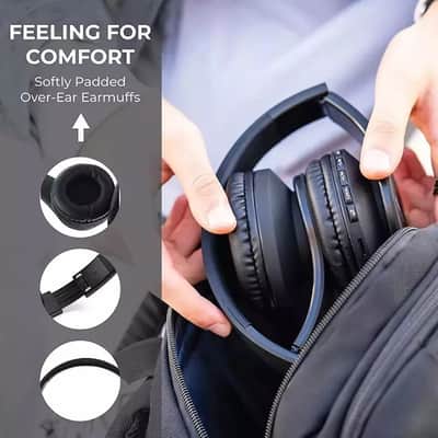 Wireless Bluetooth Headphones with Noise Canceling, Over-Ear Stereo Headphones with Mic, IP65 Waterproof, FM Radio, and Aux Support – US Version image 3