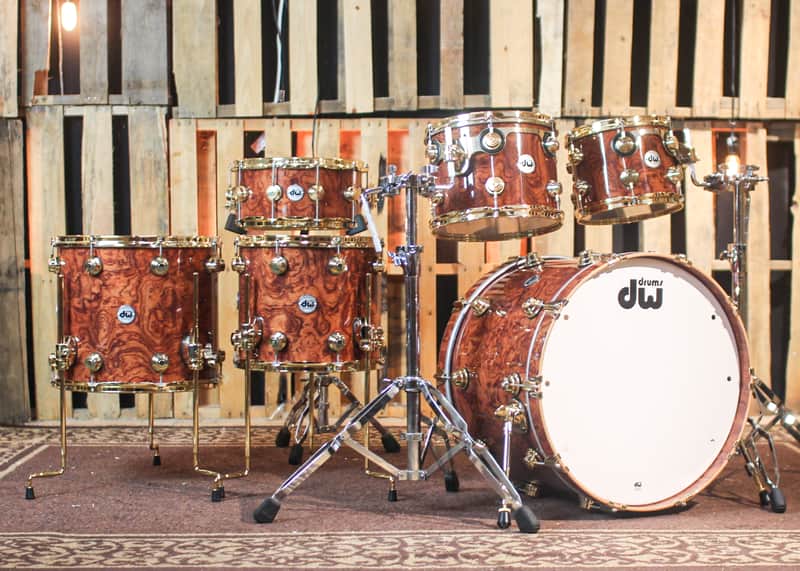DW Collector's Waterfall Bubinga over Mahogany Spruce Drum Set - 22,10,12,14,16,14sn - SO#1255629 image 1