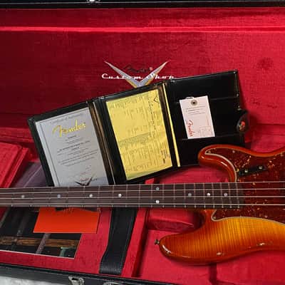 NEW! Fender Artisan Flame Maple Top Precision Bass Relic - Custom Shop - Aged Cherry Sunburst - Absolutely Beautiful - Flamed Roasted Maple Neck - Authorized Dealer - 9.3lbs - G06781 image 17