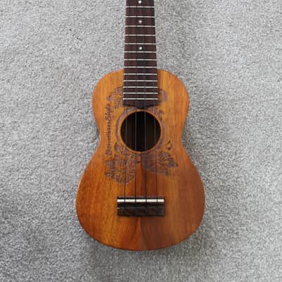 2001 G String Ukulele Co. Koa Soprano Ukulele Hawaiian Style Tattoo Laser Engraving image 3