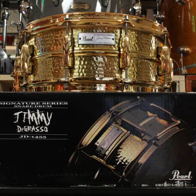 Early 2000s Pearl 5.5x14 Jimmy Degrasso Signature Snare Drum in Hammered Brass image 7