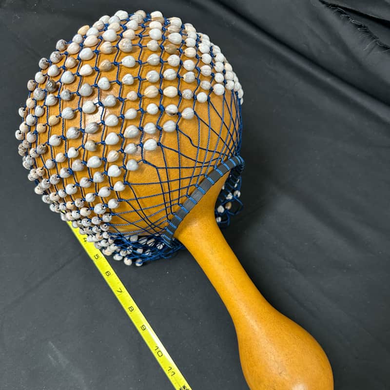 LARGE African AXATSE, Netted Gourd Rattle, Ewe-Style, Shekere, 8"x16", Handmade - NEW image 1