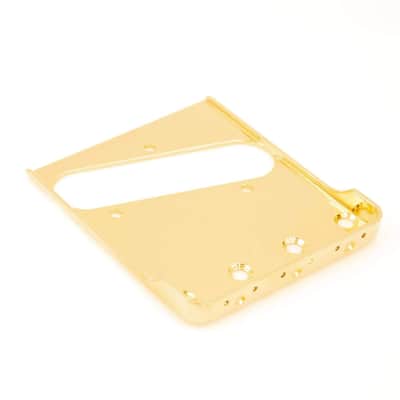 Tone Ninja 4 hole 3 Saddle Telecaster Tapered wall bridge plate, USA Made Gold
